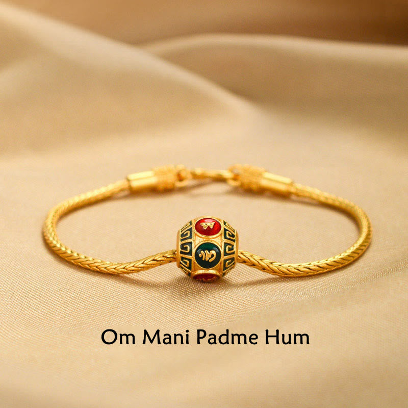 Nimara Ritual Tibetan 18K Gold Om Mani Padme Hum Lucky Koi Fish Fu Character Ingot Copper Coin Peace Bracelet