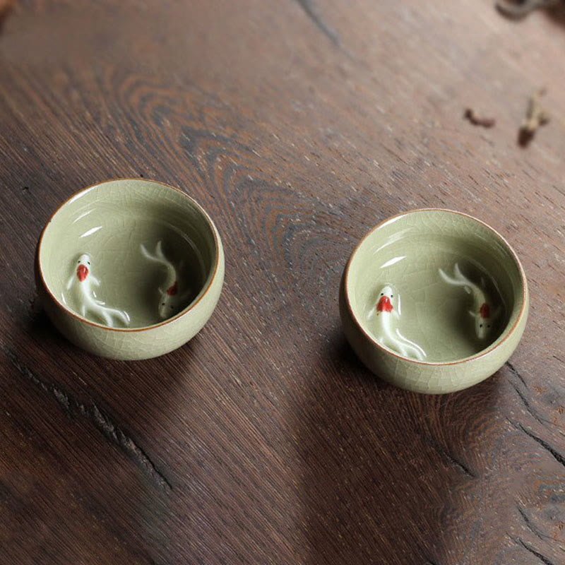 Nimara Ritual Colorful Koi Fish Ceramic Teacup Kung Fu Tea Cup Bowl