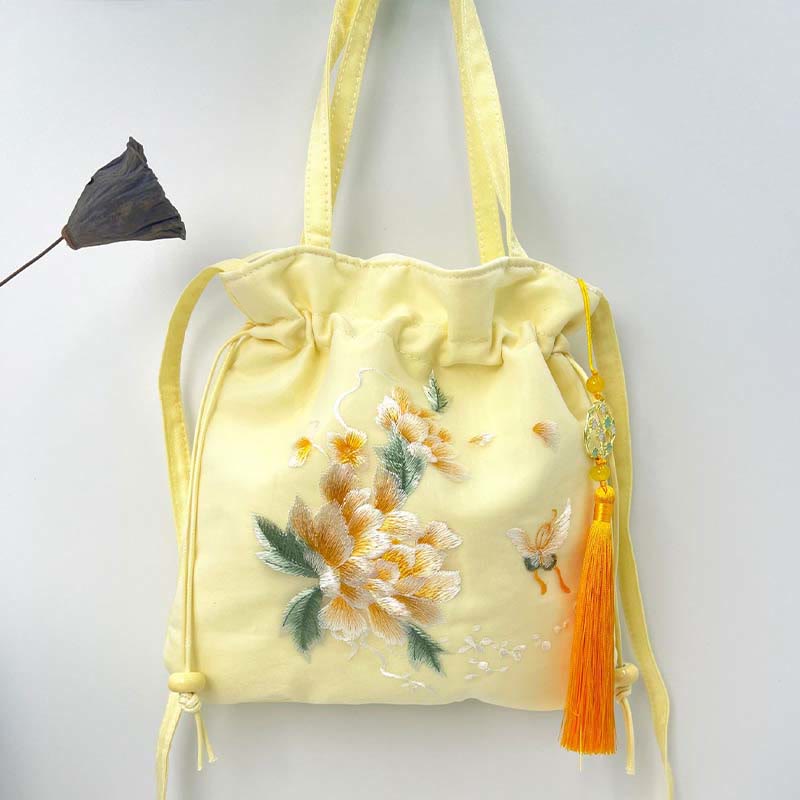 Nimara Ritual Lotus Peony Epiphyllum Phoenix Suzhou Embroidery Cotton Linen Tote Crossbody Bag Shoulder Bag Handbag
