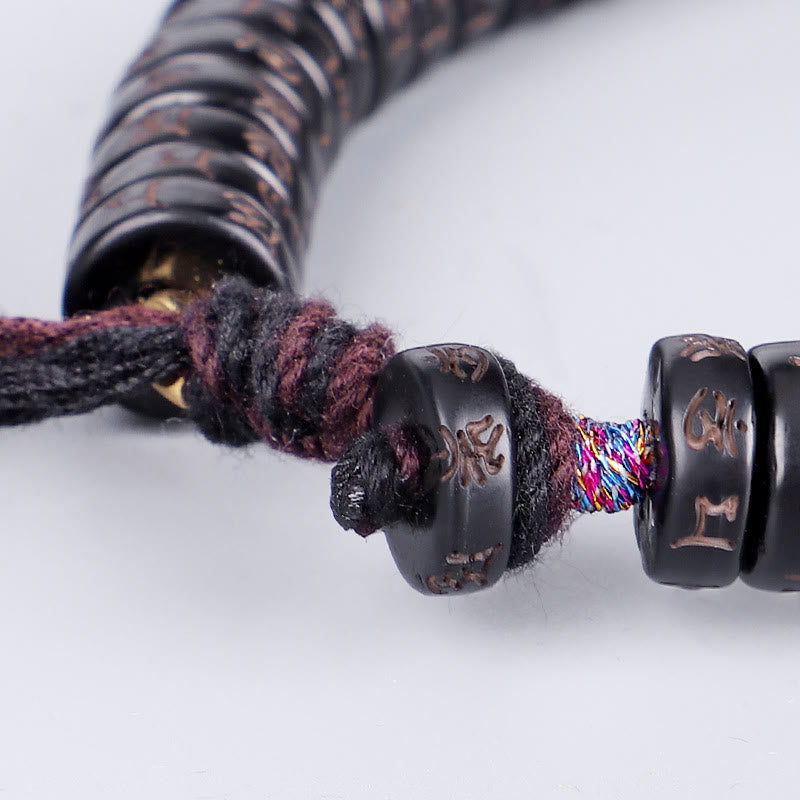 Nimara Ritual Tibetan Coconut Shell Beads Engraved Om Mani Padme Hum Mantra Positive String Bracelet