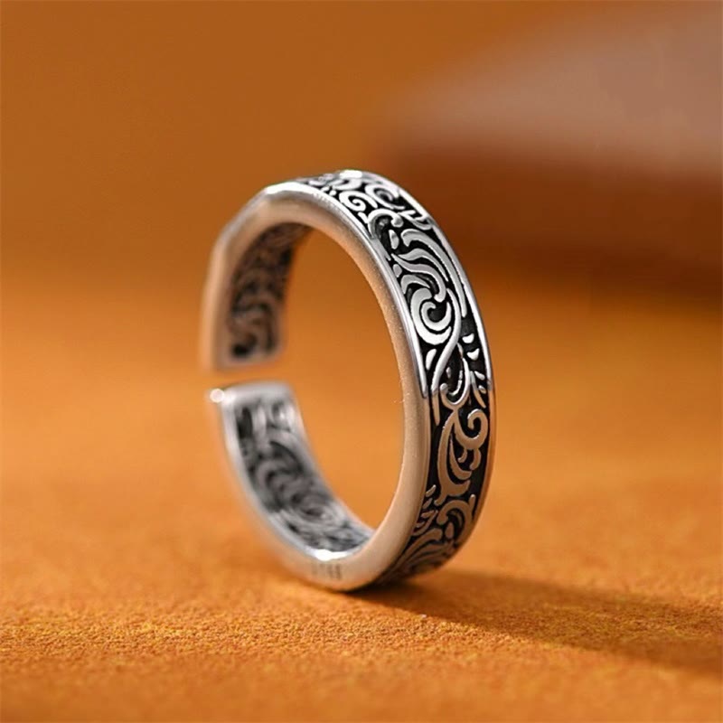 Nimara Ritual Tang Dynasty Flower Design Copper Luck Adjustable Ring