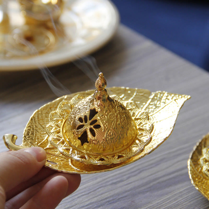 Nimara Ritual Tibetan Gold Mini Leaf Coaster Meditation Incense Burner