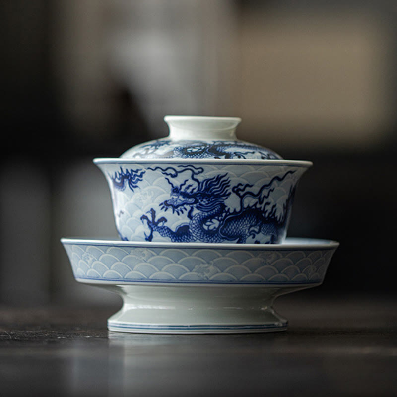 Nimara Ritual Blue Dragon Design Ceramic Teacup Kung Fu Tea Cups