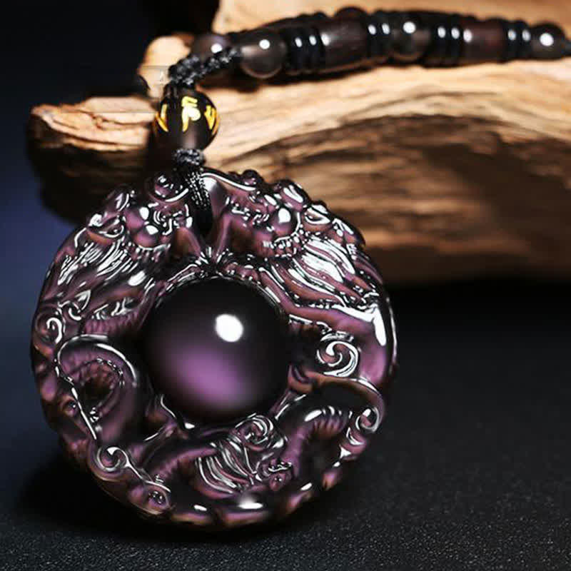 Nimara Ritual Natural Gold Sheen Obsidian Rainbow Obsidian Dragon Strength Necklace Pendant