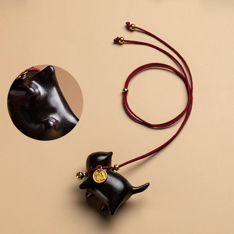 Nimara Ritual Ebony Wood Green Sandalwood Lucky Cat Fu Character Lucky Fortune Bell Balance Car Hanging Decoration
