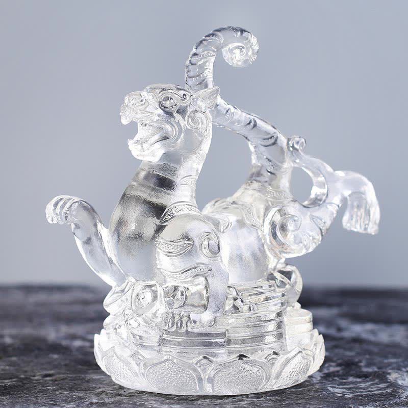 Nimara Ritual Feng Shui Four Symbols Azure Dragon Handmade Liuli Crystal Art Piece Home Office Decoration