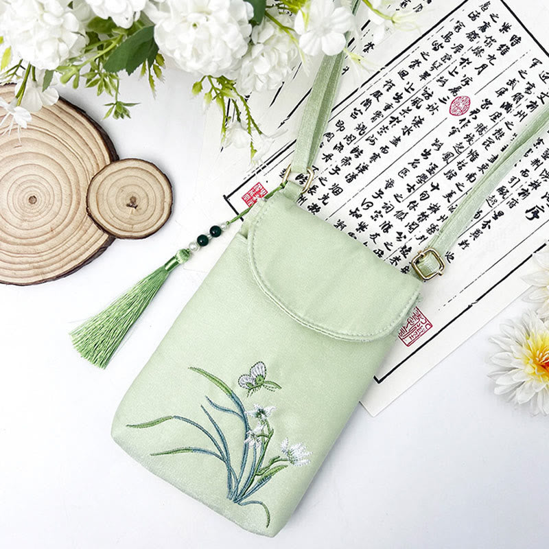 Nimara Ritual Small Embroidered Flowers Crossbody Bag Shoulder Bag Double Layer Cellphone Bag