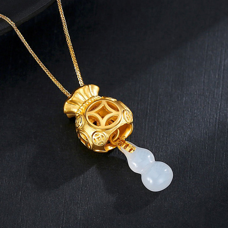Nimara Ritual Auspicious Feng Shui Money Bag Jade Pendant Necklace