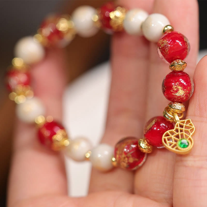 Nimara Ritual Gourd God Of Wealth Charm Fortune Liuli Glass Bead Incense Ash Porcelain Bead Bracelet
