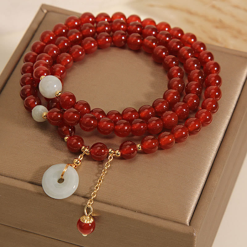 Nimara Ritual Natural Red Agate Jade Peace Buckle Calm Triple Wrap Bracelet