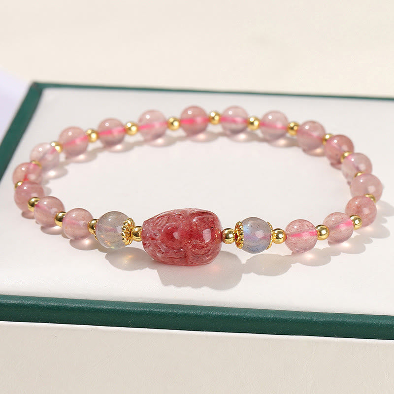 Nimara Ritual Moonstone Strawberry Quartz Tourmaline PiXiu Healing Bracelet