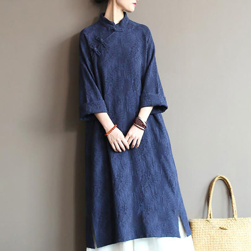 Nimara Ritual Flower Jacquard Midi Dress Long Sleeve Cotton Linen Dress Wide Leg Pants With Pockets