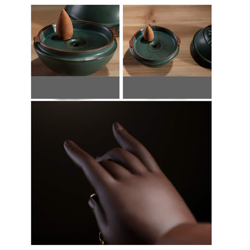 Nimara Ritual Tibetan Lotus Blessing Ceramic Incense Burner Decoration