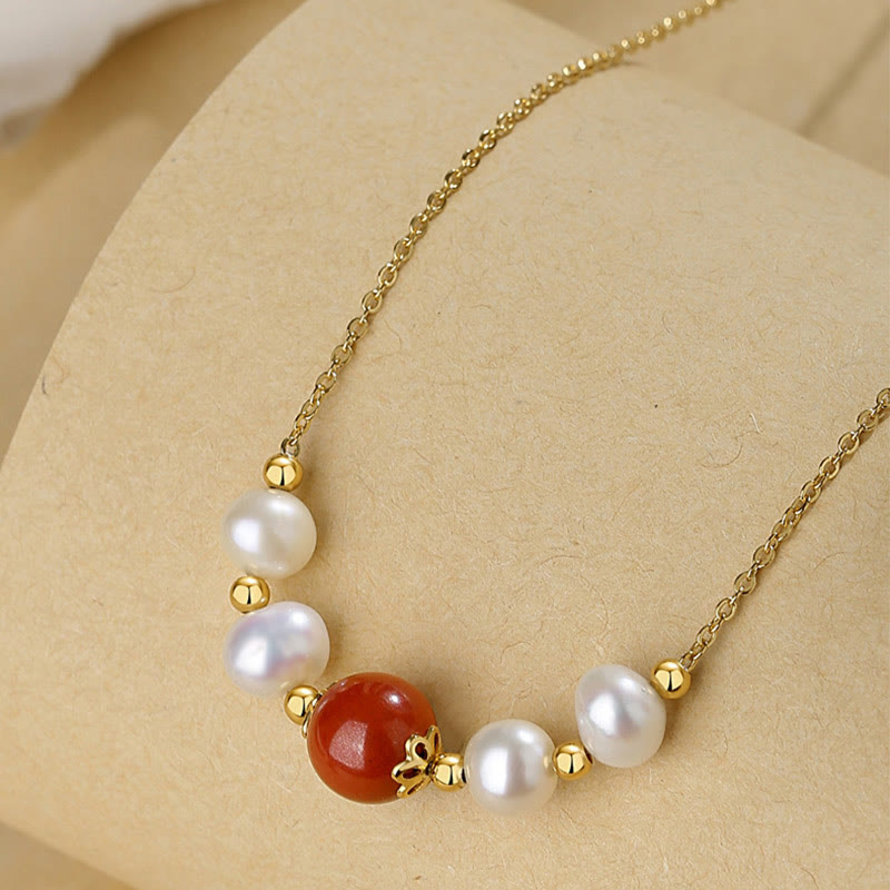 Nimara Ritual 925 Sterling Silver Pearl Cinnabar Sincerity Healing Bead Chain Necklace Pendant