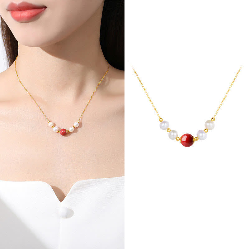 Nimara Ritual 925 Sterling Silver Pearl Cinnabar Sincerity Healing Bead Chain Necklace Pendant