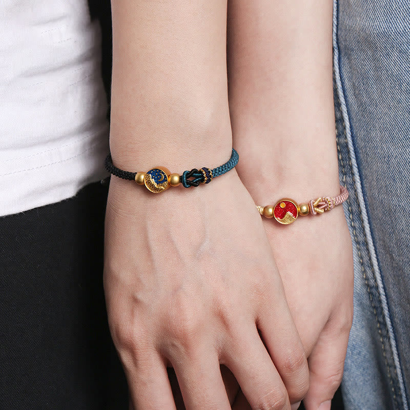 Nimara Ritual Handmade Mountain and Sea Engraved Luck Two-Color String Couple Bracelet