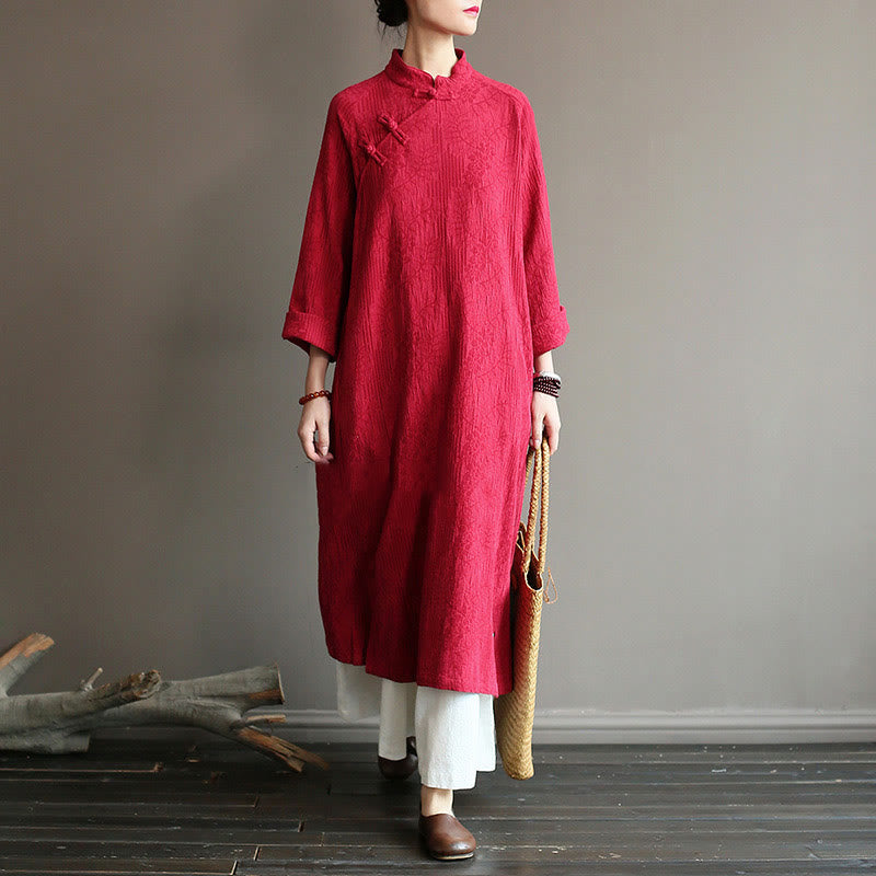 Nimara Ritual Flower Jacquard Midi Dress Long Sleeve Cotton Linen Dress Wide Leg Pants With Pockets
