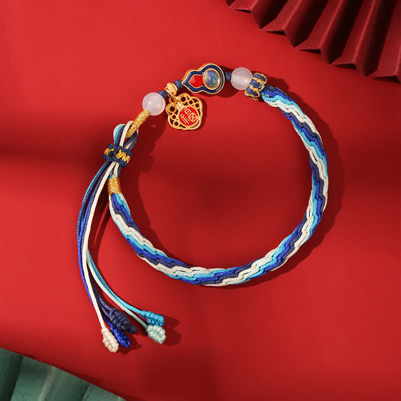 Nimara Ritual 925 Sterling Silver Handmade Gourd Blessing String Reincarnation Knot Bracelet