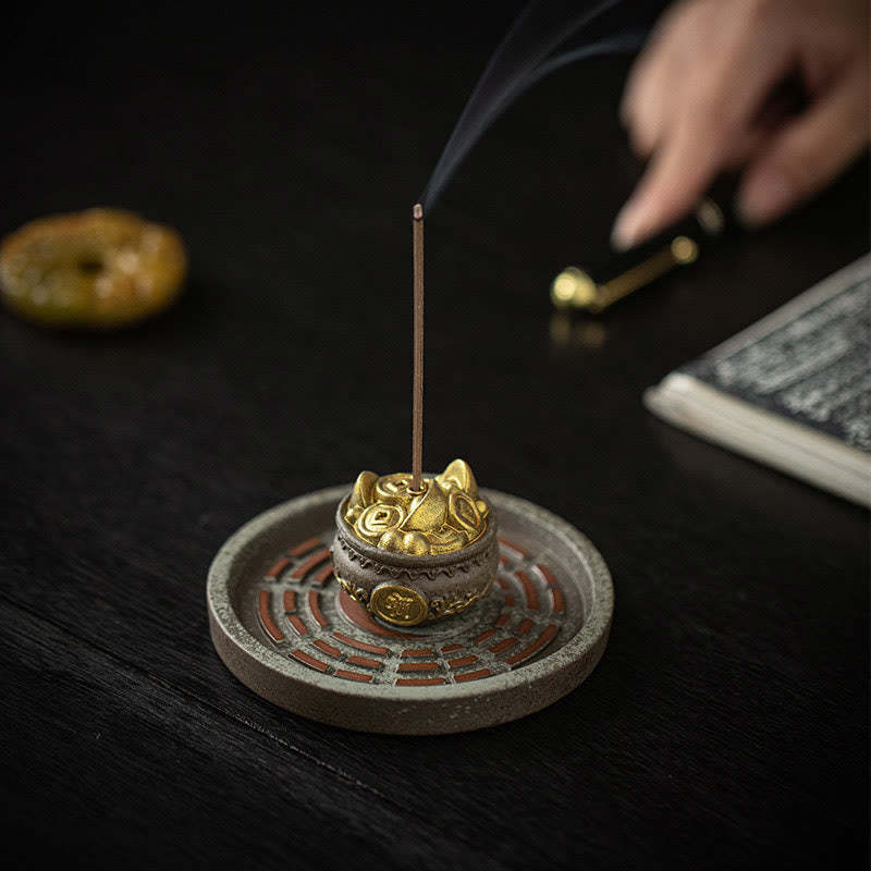 Nimara Ritual Small Treasure Bowl Lucky Bag Bagua Tray Healing Ceramic Stick Incense Burner Decoration