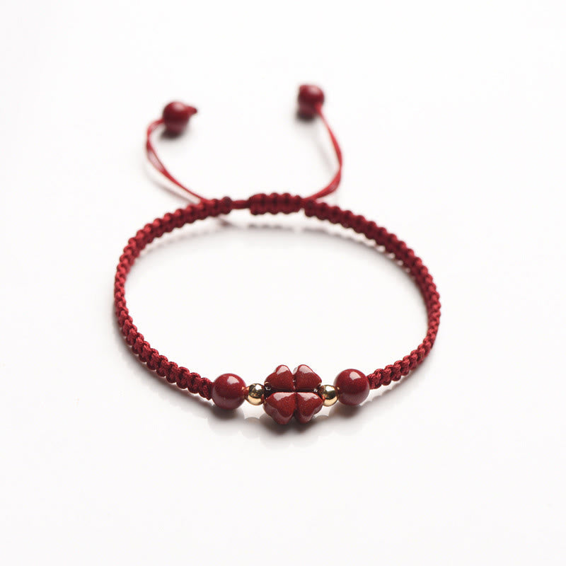 Nimara Ritual Four Leaf Clover Five-petal Flower Cinnabar Blessing Red String Bracelet