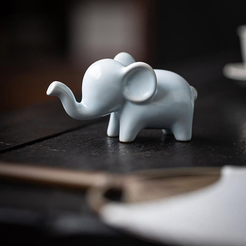Nimara Ritual Small Ceramic Elephant Home Tea Pet Figurine Desk Decoration