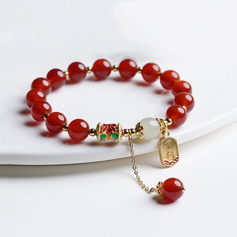 Nimara Ritual Natural Red Agate Hetian Jade Fu Character Confidence Charm Bracelet