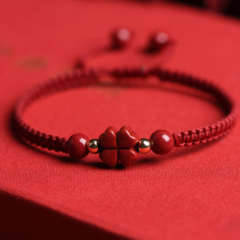 Nimara Ritual Four Leaf Clover Five-petal Flower Cinnabar Blessing Red String Bracelet