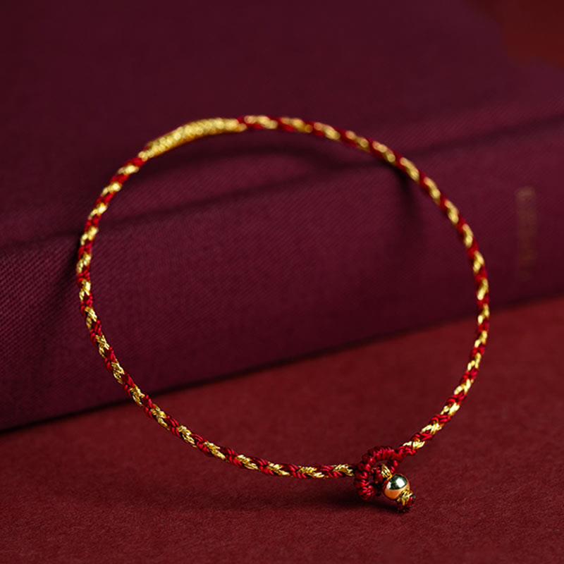 Nimara Ritual 14K Gold Plated Handmade Red Gold Rope King Kong Knot Braided Luck Bracelet