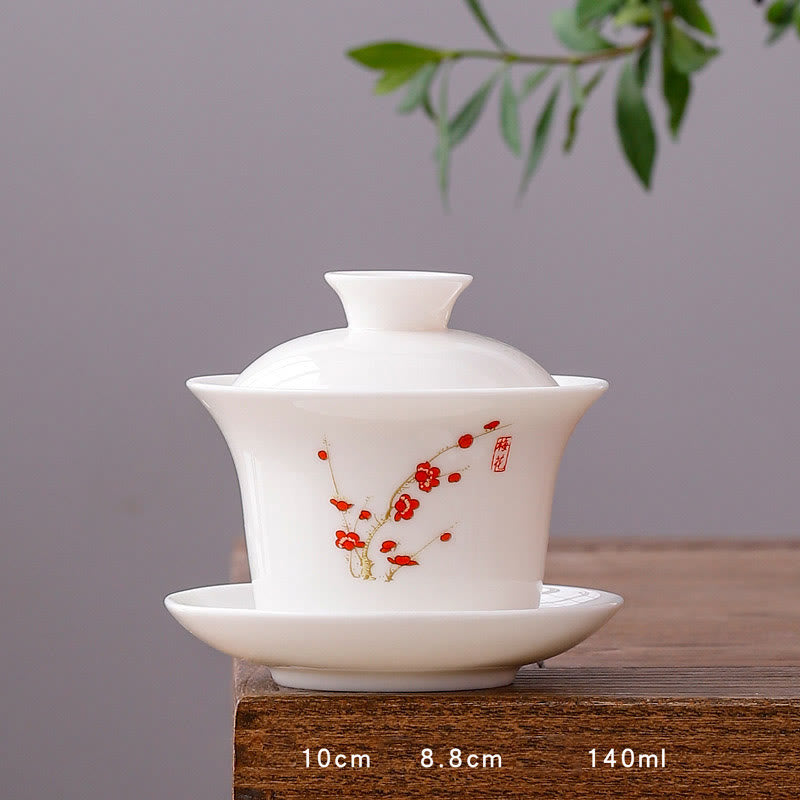 Nimara Ritual White Porcelain Mountain Landscape Countryside Ceramic Gaiwan Teacup Kung Fu Tea Cup And Saucer With Lid