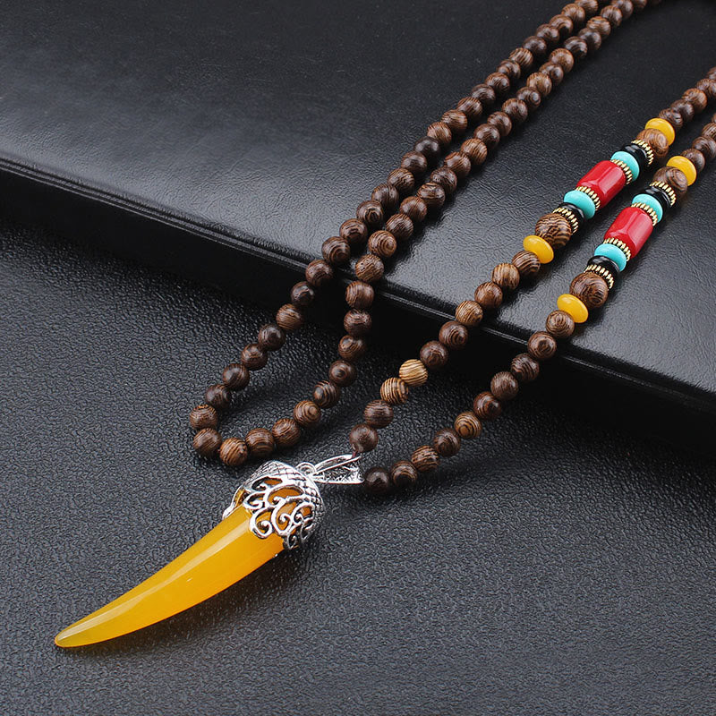Nimara Ritual Wenge Wood Turquoise Stone Horn Style Protection Meditation Necklace Pendant
