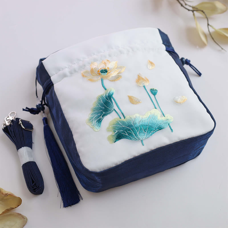 Nimara Ritual Suzhou Embroidery Rabbit Lotus Epiphyllum Peony Magnolia Silk Tote Crossbody Bag Shoulder Bag Handbag