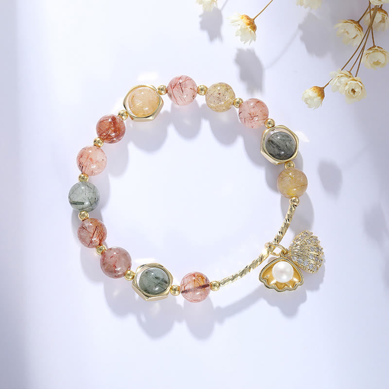 Nimara Ritual Natural Colorful Rutilated Quartz Shell Protection Bead Bracelet