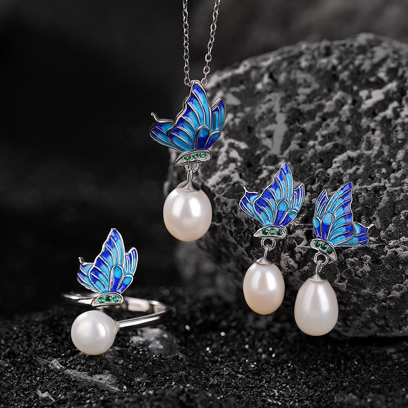 Nimara Ritual 925 Sterling Silver Pearl Butterfly Healing Necklace Pendant Earrings Ring
