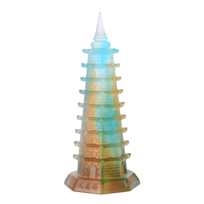 Nimara Ritual Feng Shui Wenchang Tower Handmade Liuli Crystal Pagoda Art Piece Luck Home Office Decoration