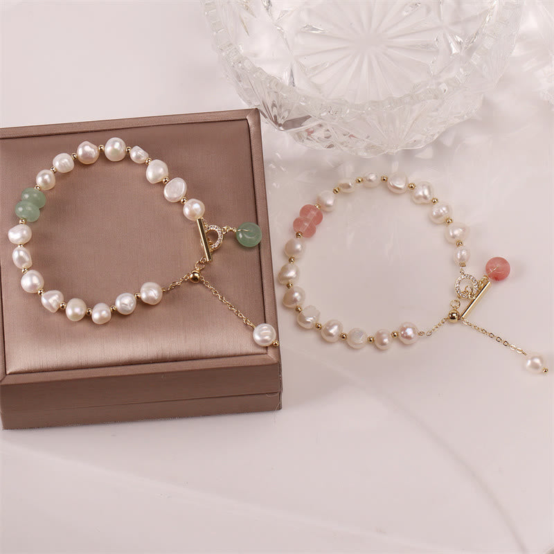 Nimara Ritual Pearl Green Strawberry Quartz Bead Healing Chain Bracelet