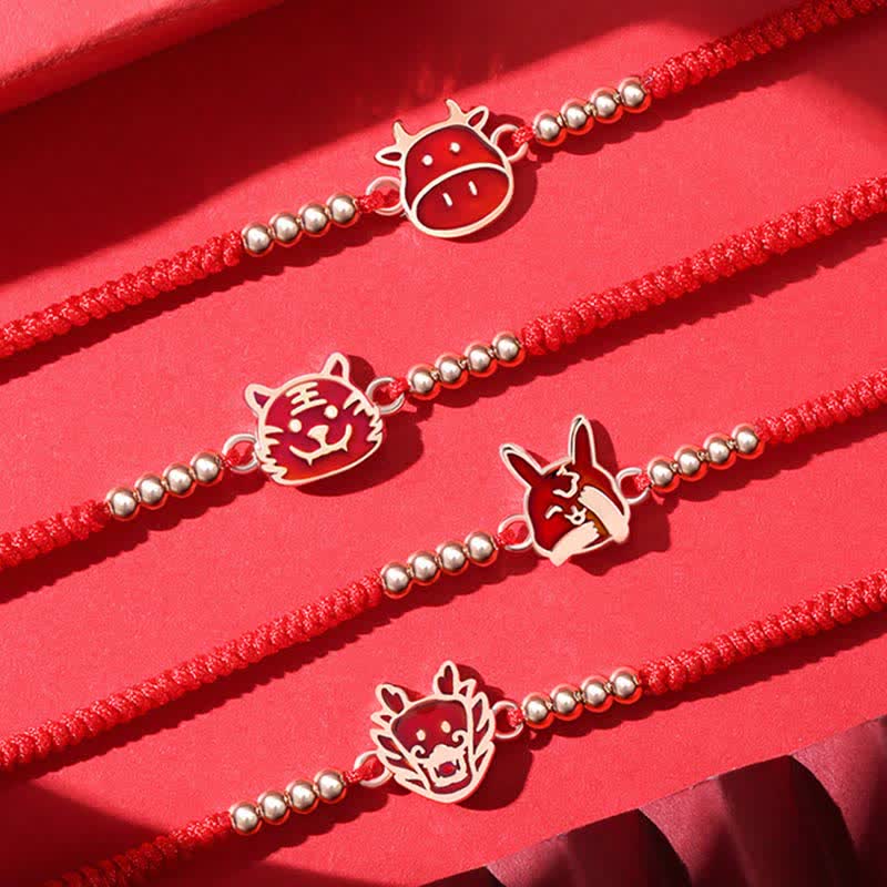 Nimara Ritual 925 Sterling Silver Chinese Zodiac Luck Faith Discolor Red String Bracelet