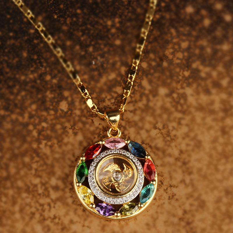 Nimara Ritual Colorful Zircon Copper Wealth Luck Rotation Bracelet Necklace Pendant