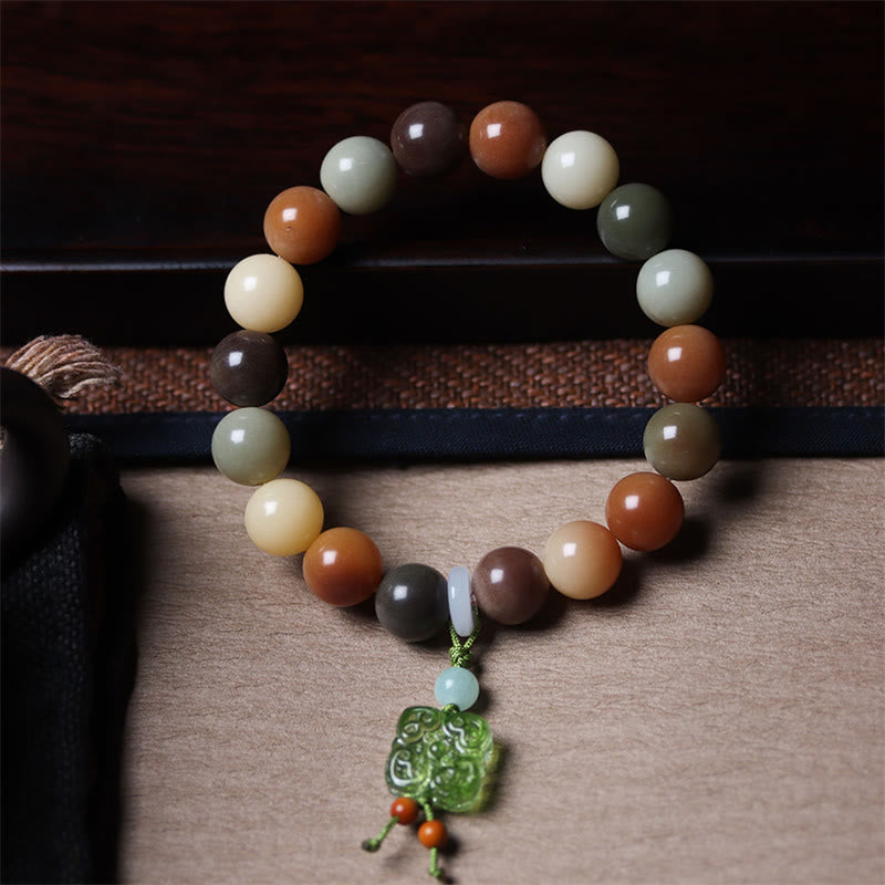 Nimara Ritual Natural Multicolored Gradient Bodhi Seed Liuli Glass Charm Peace Bracelet