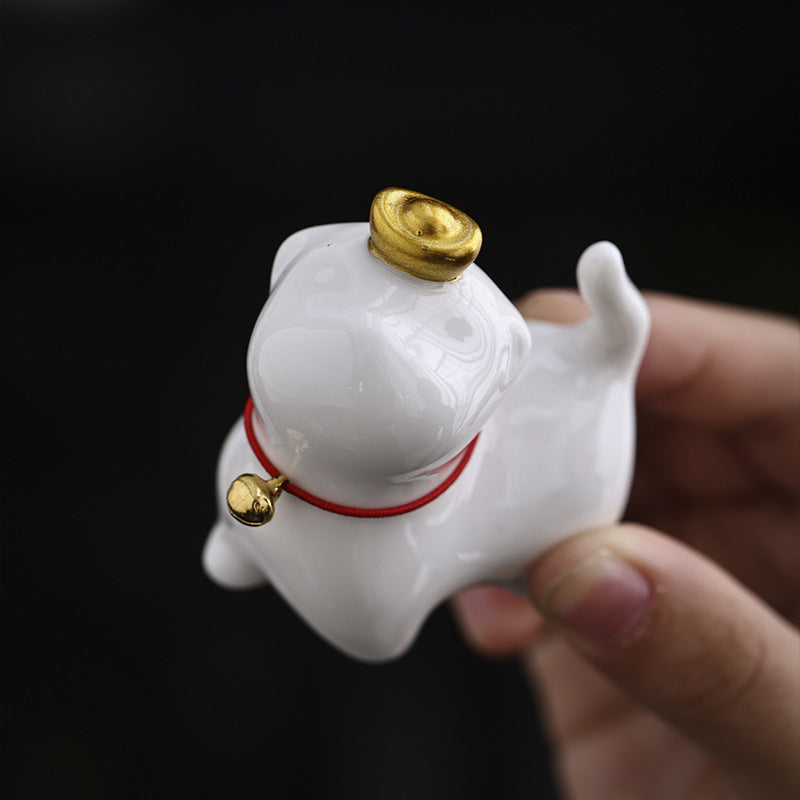 Nimara Ritual Mini Lucky Cat Ingot Tea Pet Ceramic Home Desk Figurine Decoration