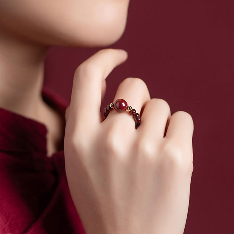 Nimara Ritual Garnet Cinnabar Lucky Bead PiXiu Om Mani Padme Hum Rose Protection Ring