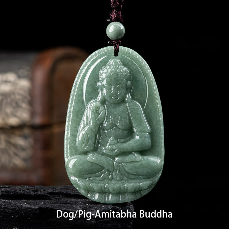 Nimara Ritual Chinese Zodiac Natal Buddha Natural Jade Wealth Prosperity Necklace Pendant