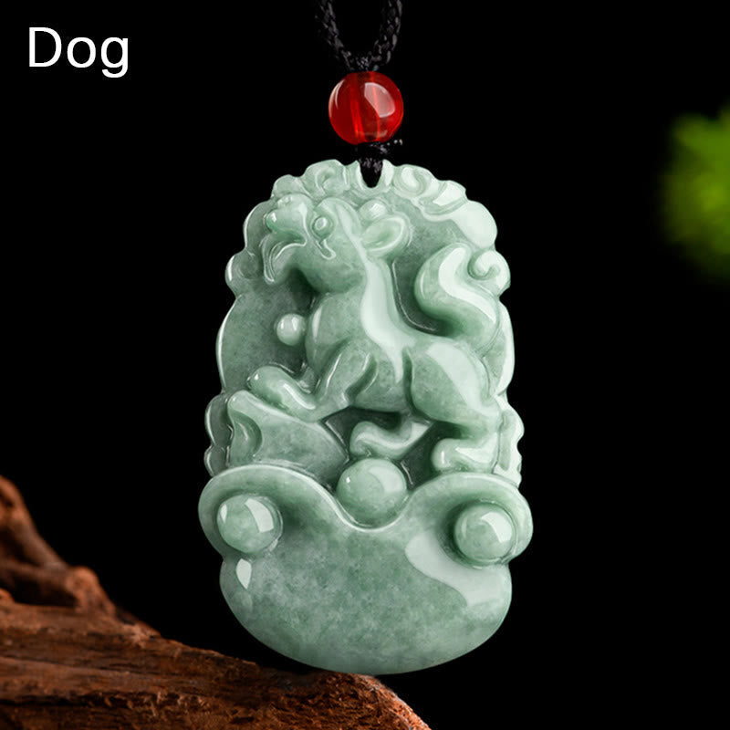 Nimara Ritual Natural Green Jade 12 Chinese Zodiac Luck Prosperity Necklace Pendant