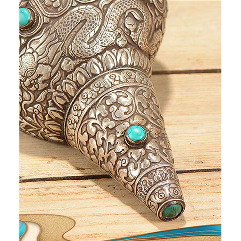 Nimara Ritual Tibetan Handmade Natural Shankha Engraved Eight Auspicious Symbols Conch Shell Lucky Home Decoration