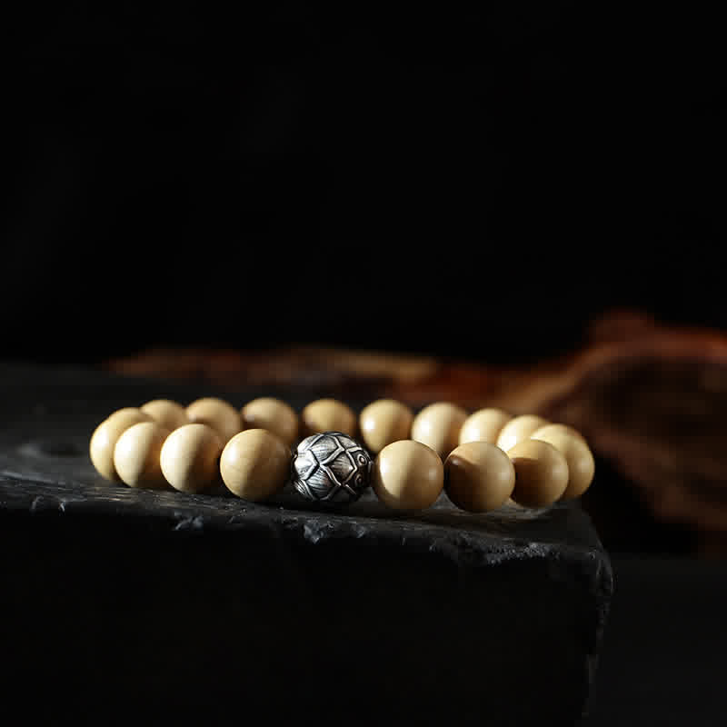Nimara Ritual Tibet Peach Wood Lotus Cinnabar Bagua Yin Yang Luck Wealth Bracelet