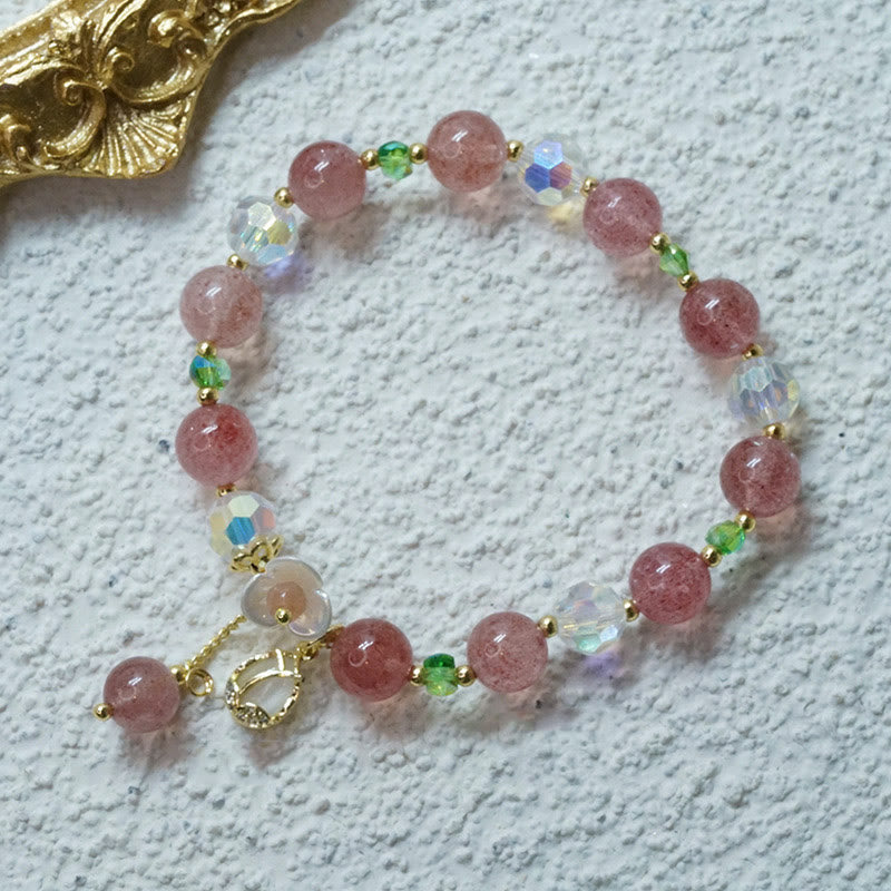 Nimara Ritual Strawberry Quartz Rutilated Quartz Fluorite Flower Healing Bracelet
