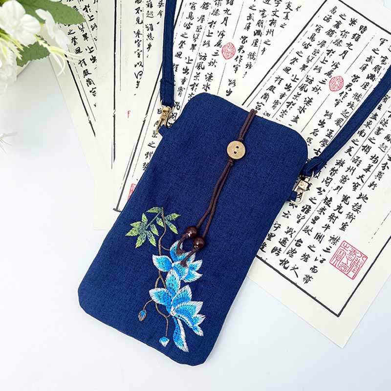 Nimara Ritual Small Embroidered Flowers Crossbody Bag Shoulder Bag Cellphone Bag 11*20cm