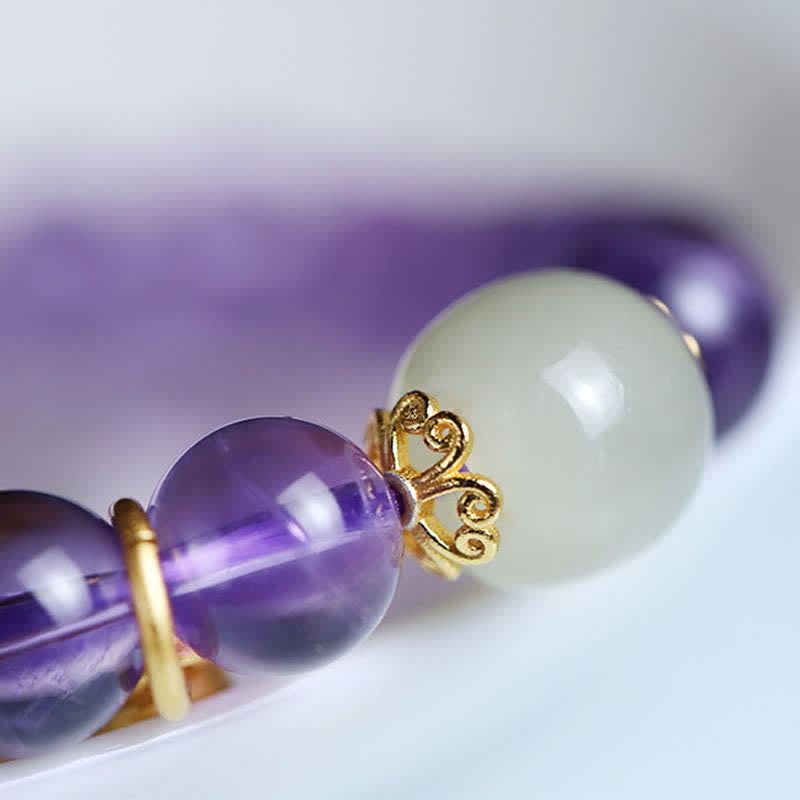Nimara Ritual Natural Amethyst Crystal Hetian Jade Healing Charm Bracelet