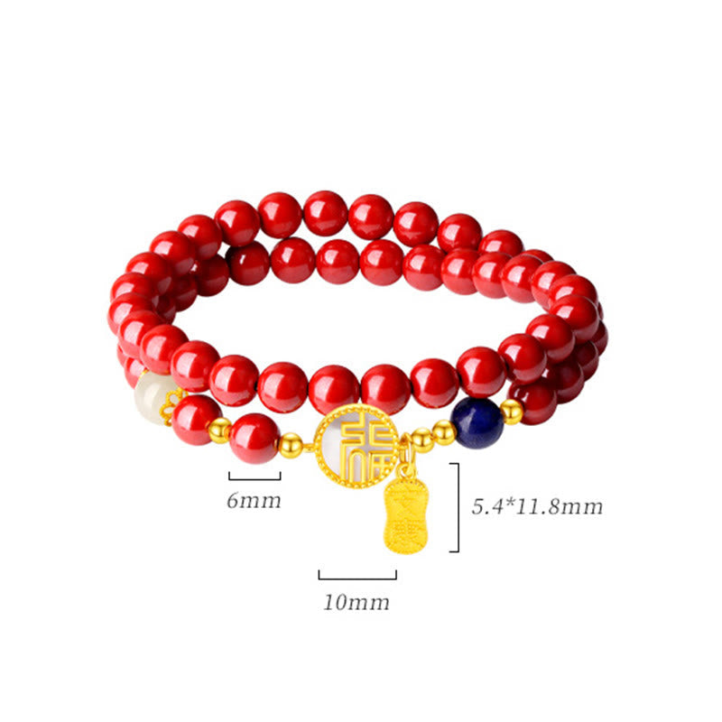 Nimara Ritual 925 Sterling Silver Cinnabar Tridacna Stone Fu Character Double Wrap Blessing Bracelet