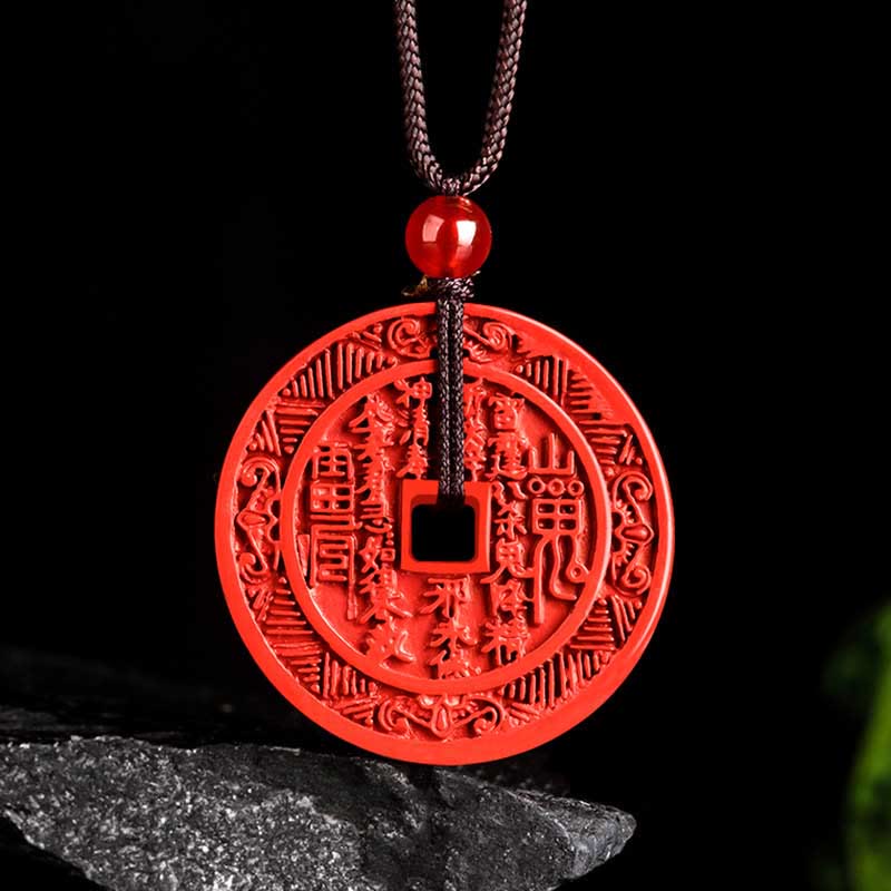 Nimara Ritual Natural Cinnabar Mountain Ghosts Spend Money Bagua Design Blessing Necklace Pendant