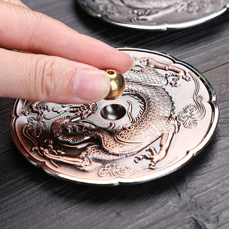 Nimara Ritual Round Auspicious Dragon Protection Copper Alloy Stick Incense Burner Decoration